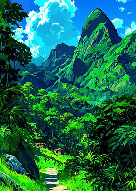 Lush Mountain Valley with Houses