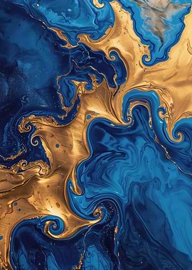 Abstract Blue and Gold Swirls