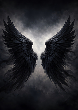 Dark Angel Wings in Clouds