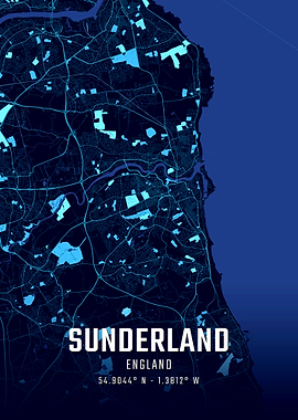 Sunderland England Midnight City Map