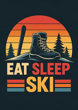 Eat Sleep Ski Retro Sunset