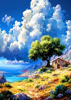 Idyllic Mediterranean Landscape with Stone House