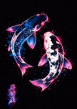 Neon Koi Fish Yin Yang