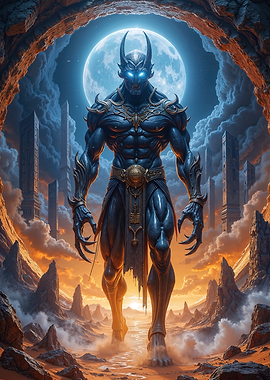 Dark Fantasy Demon Under a Full Moon