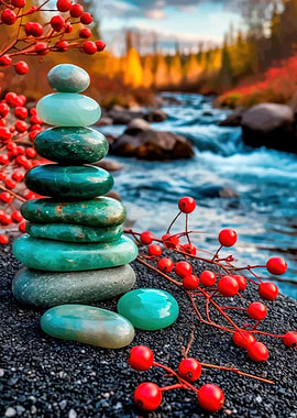 Zen Stones by a River