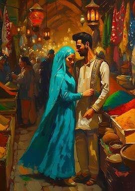 Couple in a vibrant market