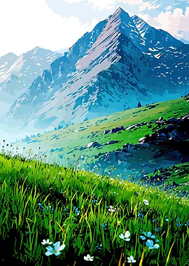 Vibrant Mountain Landscape with Wildflowers