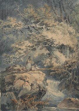 Fisherman by a Waterfall