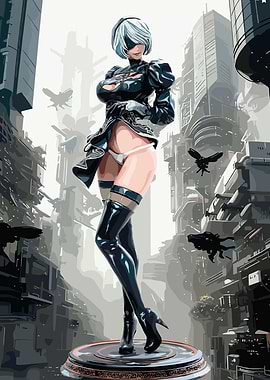 2B in a futuristic city