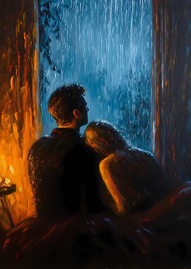 Couple Watching Rain by Candlelight