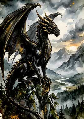 Black Dragon on Mountain Peak