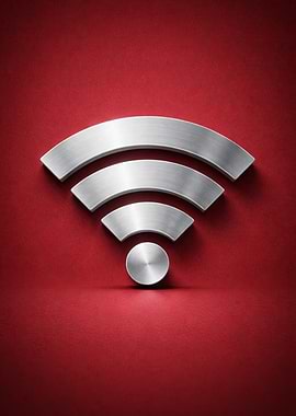Metallic Wi-Fi Symbol on Red Background