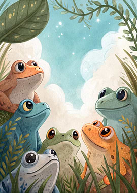 Cute Frogs in a Dreamy Meadow