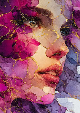 Woman Portrait Gold Kintsugi Purple