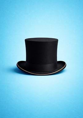 Black Top Hat on Blue Background
