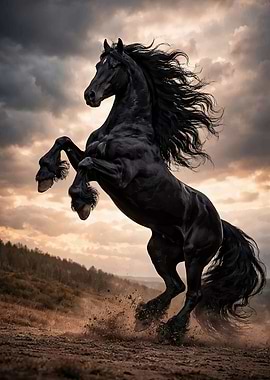 Majestic Black Horse Rearing Up