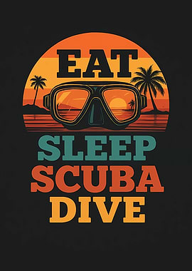 Eat Sleep Scuba Dive Retro Sunset