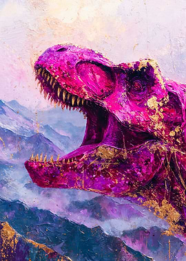 Magenta T-Rex Oil Painting Gold