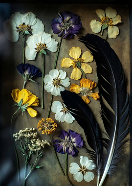 Flowers and Feathers Still Life