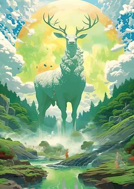 Giant Stag in Mystical Landscape