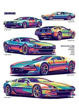 Colorful DeLorean DMC-12 Art