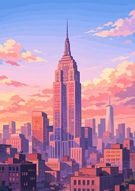 Retro New York Landscape Morning
