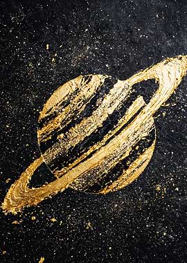 Abstract Golden Saturn Space Painting