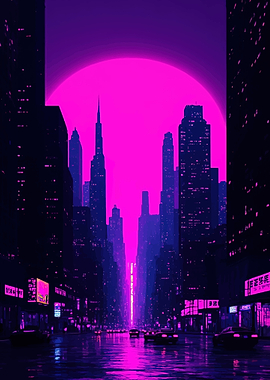 Cyberpunk Cityscape at Sunset