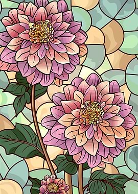 Stained Glass Dahlia Flowers