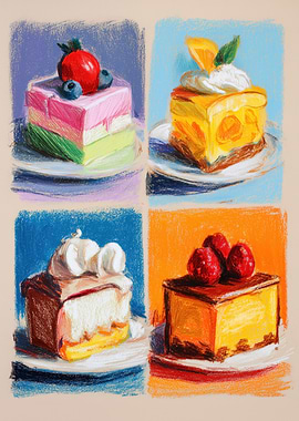 Four Pastel Cake Illustrations