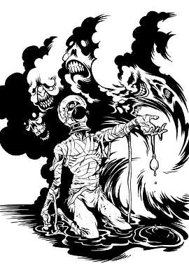 Mummy Astronaut and Ghostly Figures