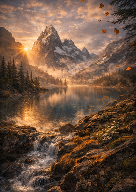 Autumn Mountain Lake Sunrise