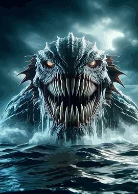 Monstrous Sea Creature Emerging from Water