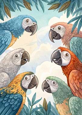 Parrots in a Tropical Setting