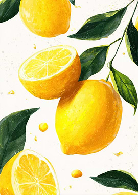 Vibrant Lemons with Leaves