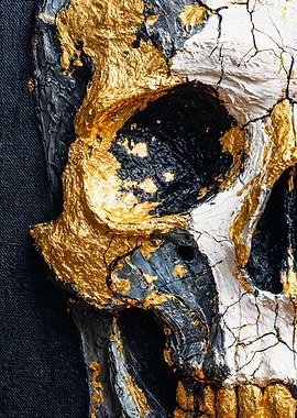 Textured Gold Kintsugi Skull Art