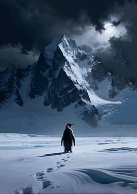 Penguin in Snowy Mountains