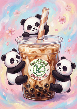 Cute Pandas with Boba Tea