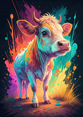 Colorful Cow with Splattered Paint