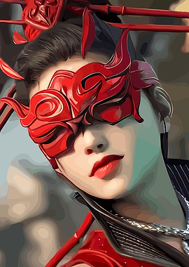 Woman in Red Mask and Ornate Headdress