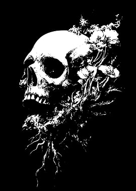 Skull with Flowers and Roots