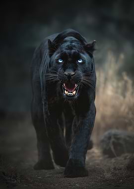 Black Panther with Glowing Blue Eyes