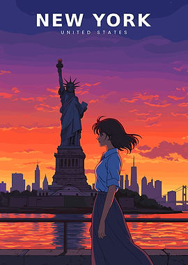 Anime girl at Statue of Liberty