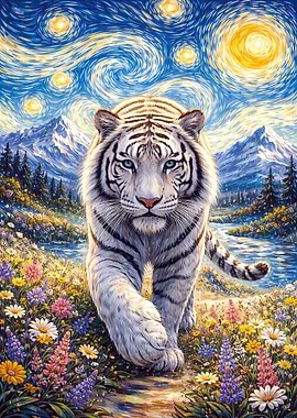 White Tiger in Starry Night