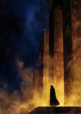 Mysterious figure in a futuristic city