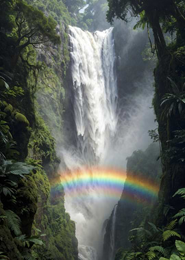 Misty Waterfall with Rainbow