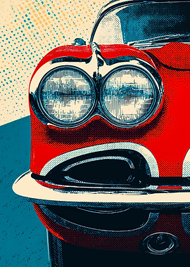 Vintage Red Car Pop Art