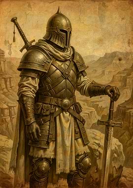 Fantasy Knight in Desert Landscape