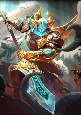 Warrior in Golden Armor with Glowing Sword
