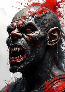 Horror Zombie Portrait with Red Splatter